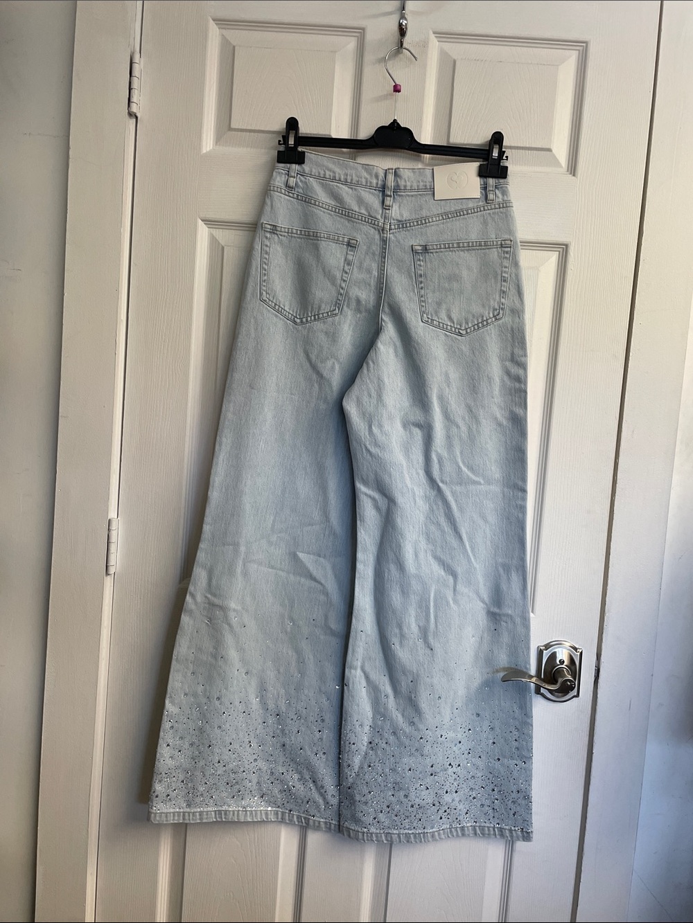 Pyrosa High Rise Wide Leg Rhinestone Jeans in Blue Sky - Picture 5 of 6
